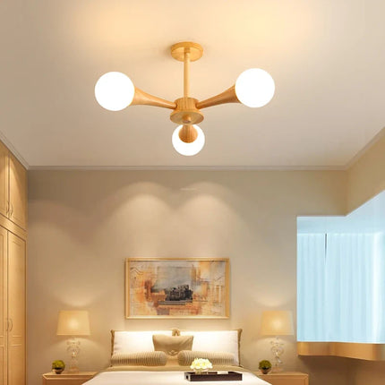 Lustre suspension en rondins bois massif style japonais nordique — LZ4X9T2