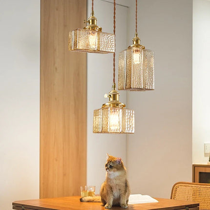 Suspension LED vintage en verre et laiton style japonais — LZ4P9XQ