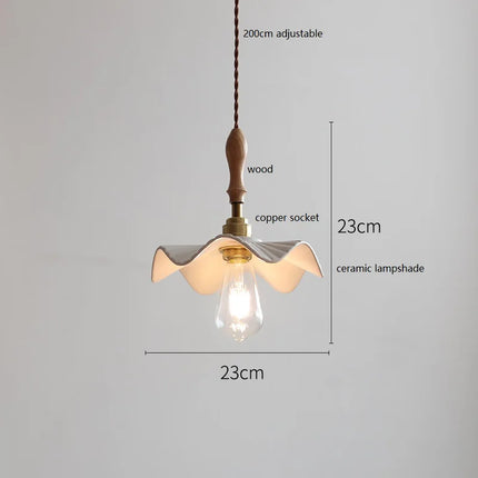 Suspension japonaise vintage en céramique et bois de frêne — LZ4X9P7