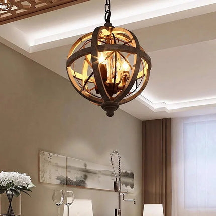 Lustre en bois style campagne américaine avec cristaux décoratifs — LZ4X9P