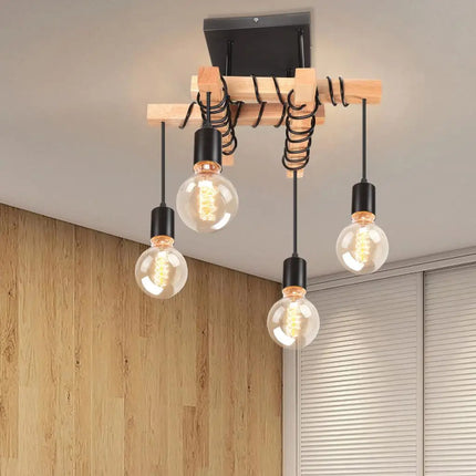 Suspension plafond vintage style industriel en bois pour cuisine et restaurant — LZ4X9Q7W