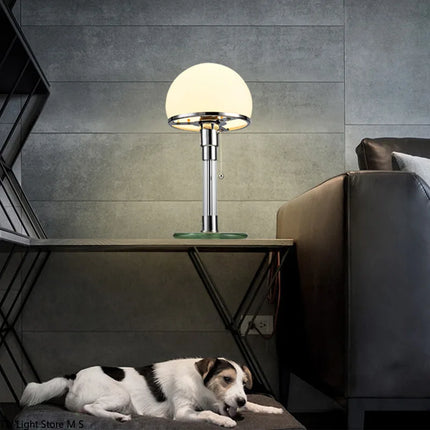 Lampe de table LED Bauhaus en verre et acier inoxydable Wilhelm Wagenfeld — LZ4X9T2