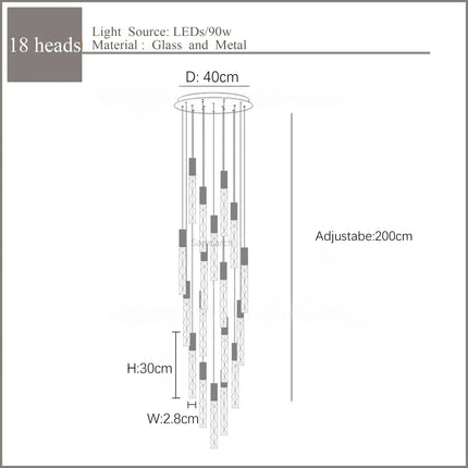 Lustre en or LED à spirale en cristal pour escalier moderne — LZ4X9T
