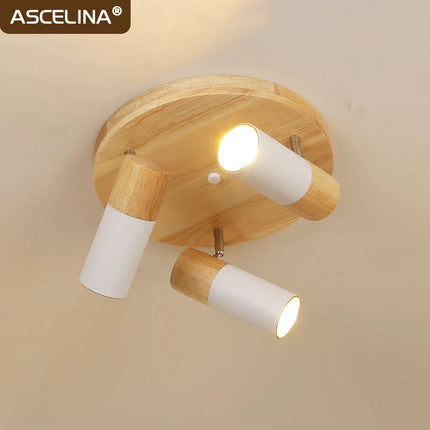 Plafonnier LED rotatif multi-têtes en bois style nordique décoratif — LZ4X9J