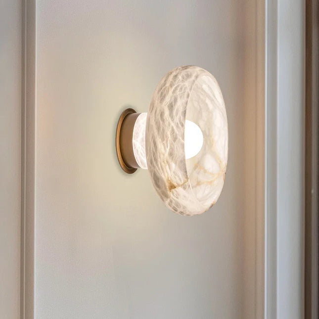 lampe de chevet en laiton et marbre flocon de neige naturel