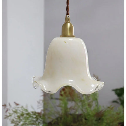 Suspension LED rétro en laiton et verre à motif floral minimaliste — LZ4X9J