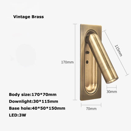 Applique murale LED rotative en laiton avec interrupteur USB — LZ4QX9J