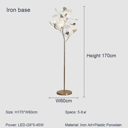 lampadaire moderne nordique led en forme de fleur de ginkgo