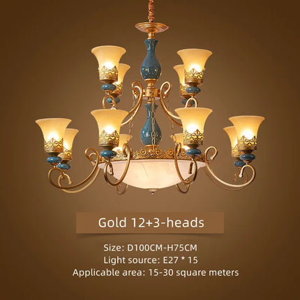 Lustre rétro européen en céramique avec abat-jour en verre — LZ4X9P2