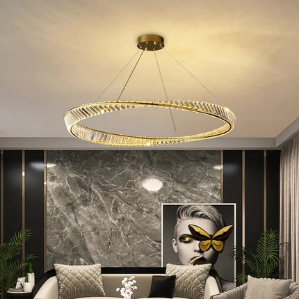 Lustre LED moderne en cristal avec anneau décoratif en acier — LZ4P7X