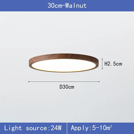 plafonnier led ultra-mince circulaire grain de bois 3 tons lumière
