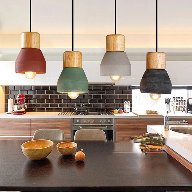 4 couleurs Loft Style nordique bois E27 ciment suspension lumières moderne Restaurant salon café chambre décor lumières colorées
