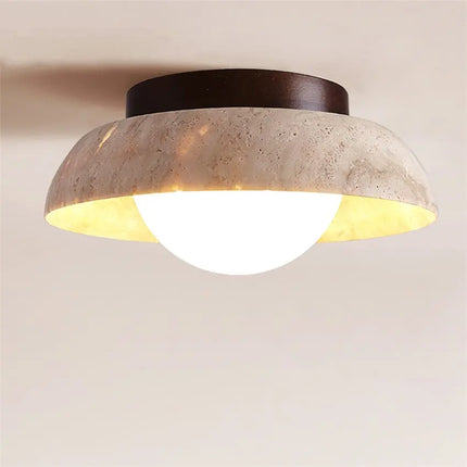 Plafonnier rond en travertin jaune naturel style nordique — LZ4X9JQ