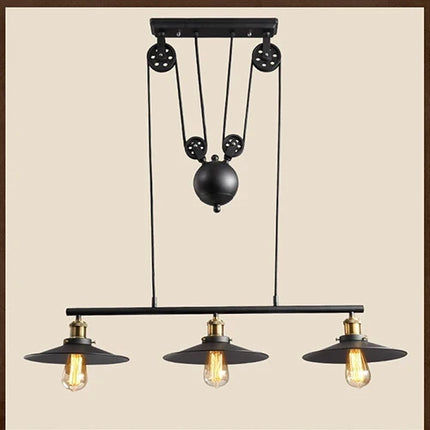 Suspension industrielle vintage à 3 têtes avec poulie en fer — LZ4X9P