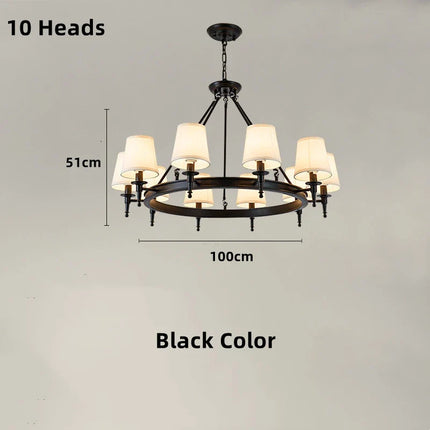 lustre classique américain en fer forgé avec abat-jour tissu