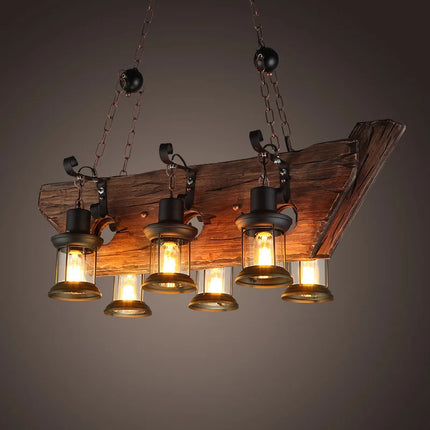 Lustre suspension rétro en bois style industriel pour café — LZ4D7Q9
