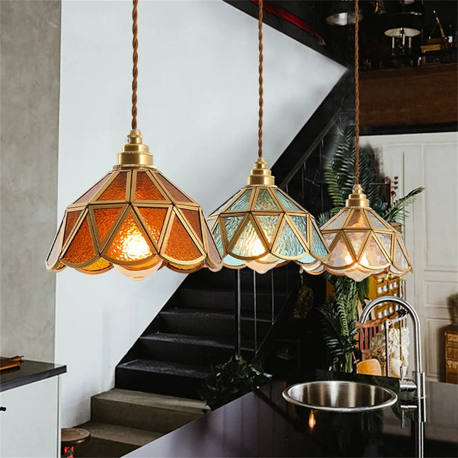 Suspension vintage en laiton et verre avec éclairage décoratif rétro — LZ4X9J