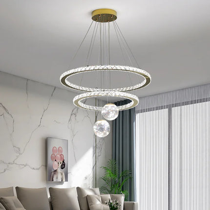 Lustre LED moderne anneau étoile en cristal doré et verre — LZ4X9T