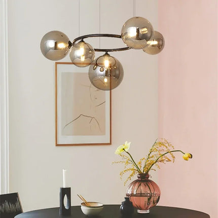 Lustre suspension nordique en verre fumé et doré pour intérieur moderne — LZ4X9P
