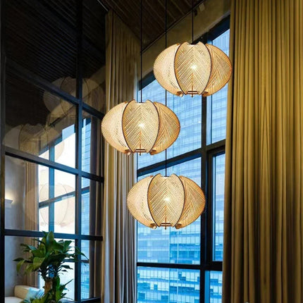 Suspension en bois avec abat-jour en tissu et cordon réglable pour hôtel — LZ4XJ9