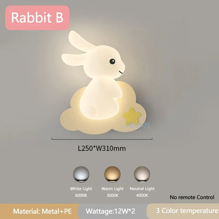 Applique murale enfant avec motif lapin, carotte et nuage lumineux — LZ4T9Q2N