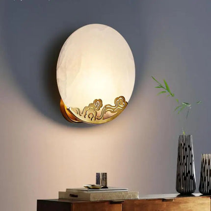 Applique murale en cuivre avec abat-jour en marbre et miroir luxueux — LZ4X9JQ