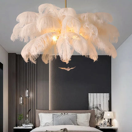 Lustre suspension LED plume d'autruche Sandyha Luxe — LZ4X9P2