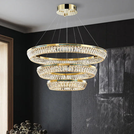 Lustre intérieur en cristal et cuivre à trois couches — LZ4X9P2
