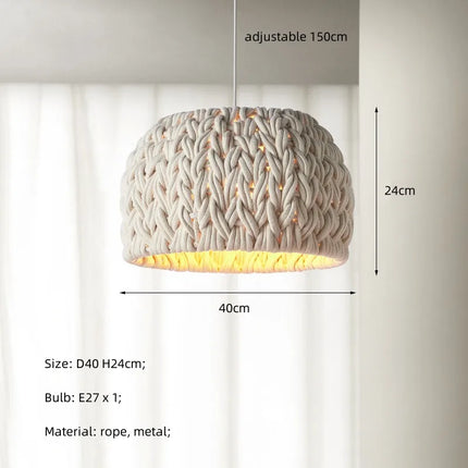 Lustre suspension LED minimaliste en corde tricotée style wabi-sabi — LZ4N7Q2P