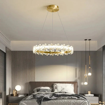 Lustre suspension nordique en cristal K9 avec anneau pétales LED — LZ4X9T