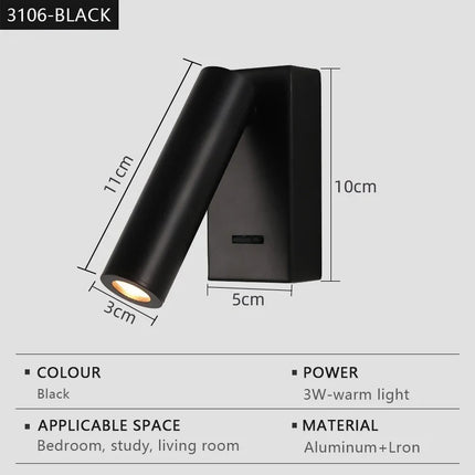 Applique murale LED moderne rotative et réglable pour lecture — LZ4X9P