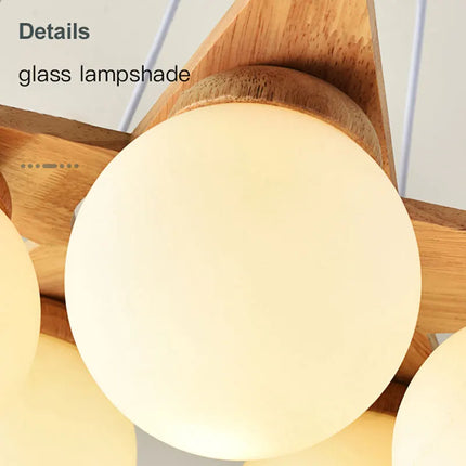 Lustre nordique en bois avec globe en verre blanc laiteux — LZ4Q9X2