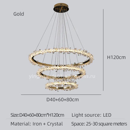 Lustre en cristal de luxe avec anneau doré lumineux et élégant — LZ4X9P