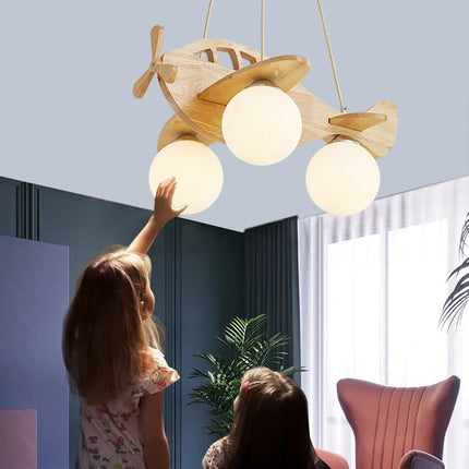 Lustre enfant en bois forme avion avec LED pour chambre garçon — LZ4P9X