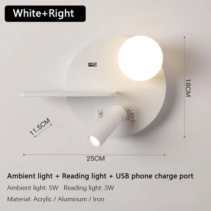 Applique murale LED avec chargeur USB pour téléphone portable — LZ4G7M9