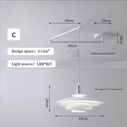 Lustres à bascule de Table à manger modernes LED peuvent être déplacés lampes à long poteau nordique Simple télescopique pliant lustre à bras Long