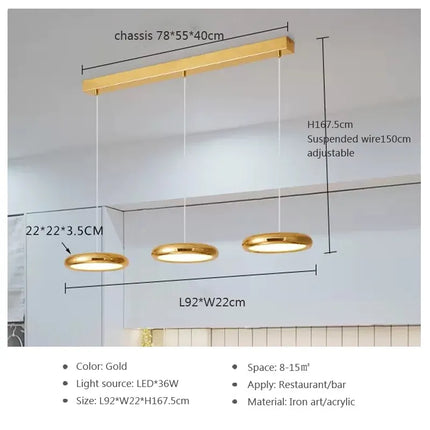 Suspension LED nordique à 3 têtes rondes chromées en fer — LZ4X9P