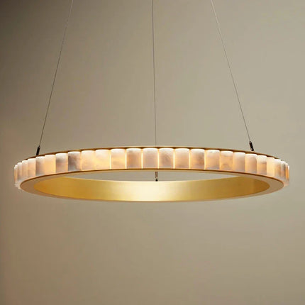 Lustre LED postmoderne anneaux ronds marbre noir et or pour salle à manger — LZ4P9XQ