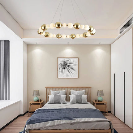 Lustre LED boule acrylique avec anneau doré et fils réglables — LZ4X9P2