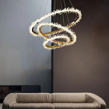 Lustre en cristal de luxe avec anneau doré lumineux et élégant — LZ4X9P