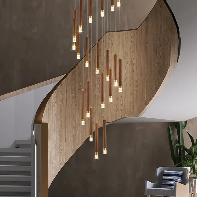 Lustre LED moderne en noyer pour duplex style nordique — LZ4X9M