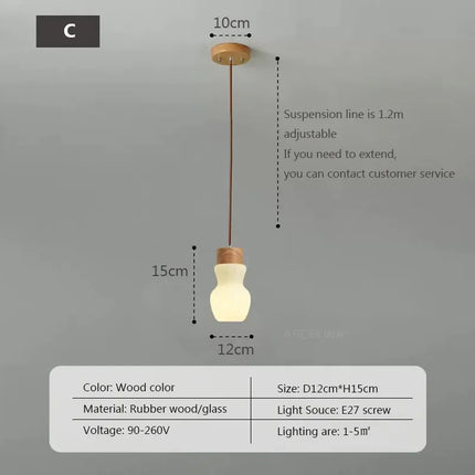 Suspension nordique en verre blanc à rayures avec bois pour salle à manger — LZ4X9P