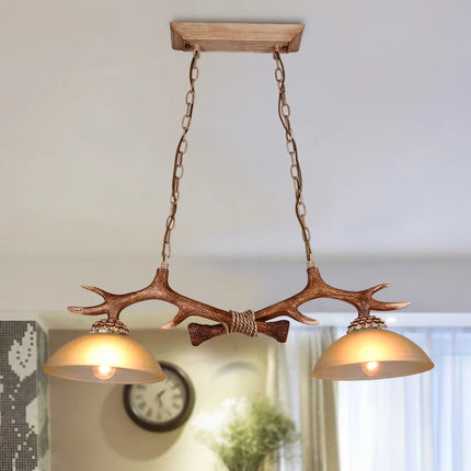 Lustre suspension double en bois et résine style loft LED — LZ4P9XQ