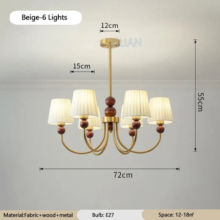 Lustre vintage américain en tissu plissé et bois style wabi-sabi — LZ4P9XJ