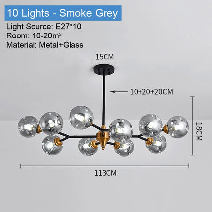 Boule de verre nordique Led plafond lustre noir suspension lumières décor à la maison suspendus Lustres luminaire salon salle à manger chambre
