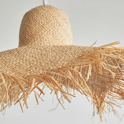 Suspension japonaise vintage en forme de chapeau de paille tissé main — LZ4X9P