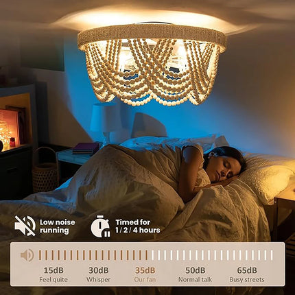 Plafonnier LED bohémien en perles de bois avec télécommande style nordique vintage — LZ4X9P2