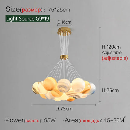 Lustre suspension nordique design planète lune avec bulles décoratives — LZ4XJ9