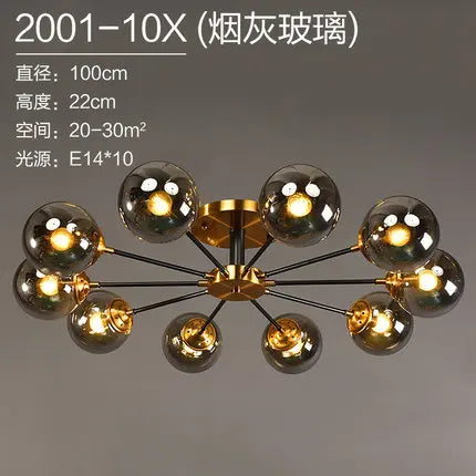 Lustre boule en verre transparent et gris fumé design LED — LZ4X9T1