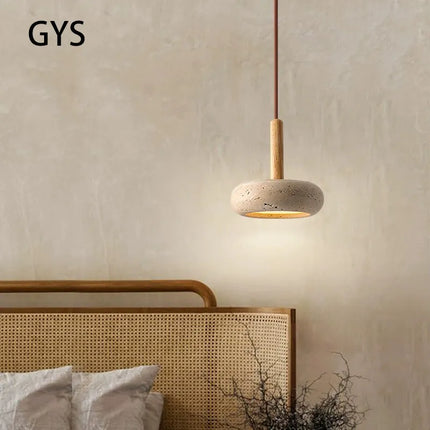 Suspension LED moderne en pierre et bois style japonais — LZ4G7T9